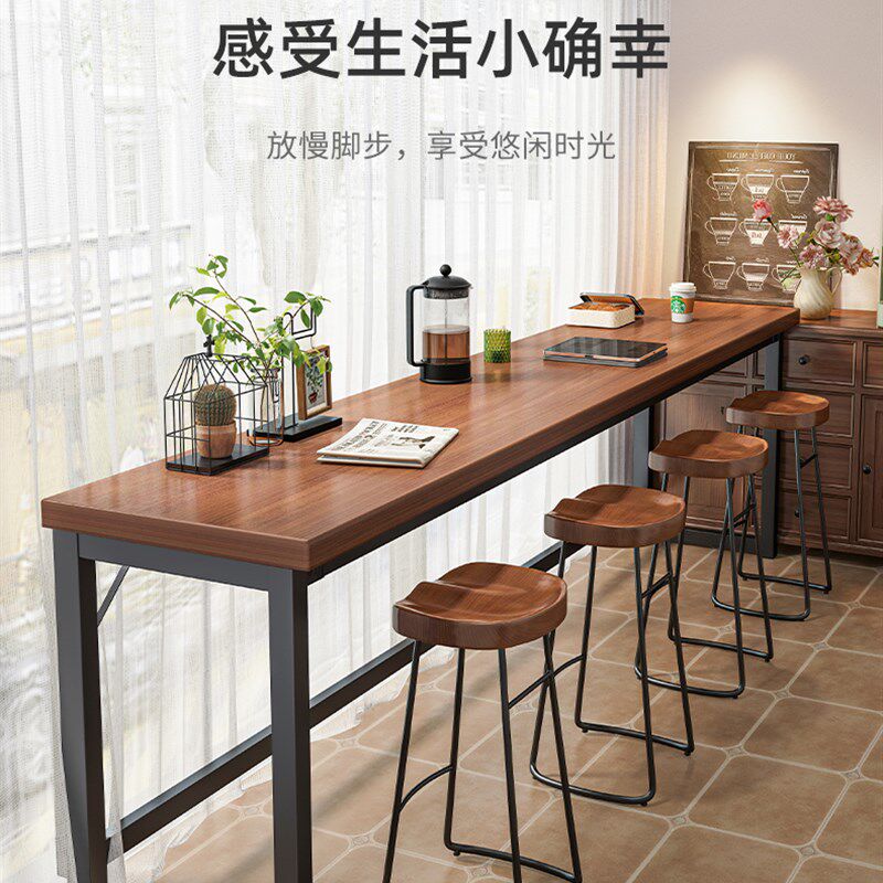 靠墙吧台桌长条桌家用阳台吧台桌靠窗一体式客厅吧台桌茶水间高脚