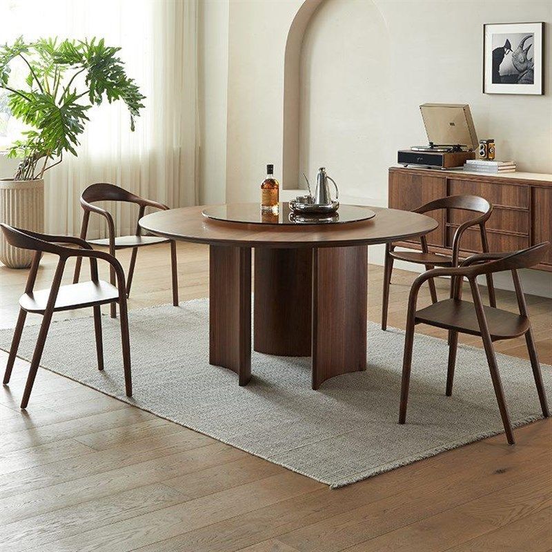 式实木圆桌美桌子北大带高档极简家用家具转盘意圆形黑胡桃木餐桌,住宅家具,玻璃餐桌,淘宝优惠券,粉丝福利购,淘宝优惠卷