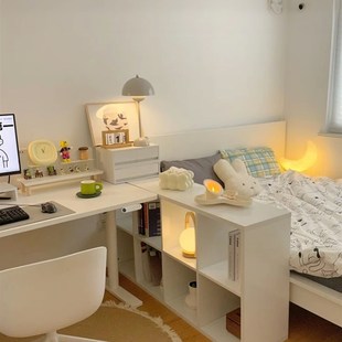 实木书柜半包围床边柜隔断格子柜卧室床头置物柜落地八格收纳书架