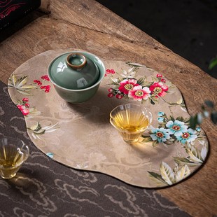 茶桌布复古双面茶垫家用茶具桌旗零配件 云朵海棠云纱干泡茶席中式