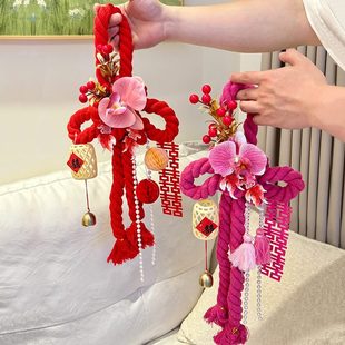 甄选婚房布置女方主卧室房门挂饰结婚新房窗帘喜字门把手挂件中国
