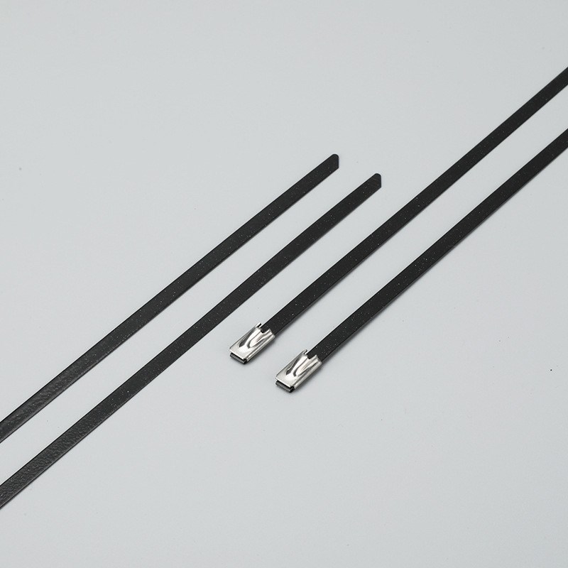 304喷塑黑色自锁式不锈钢扎带喷塑16*500 金属扎带 船用扎带 涂塑