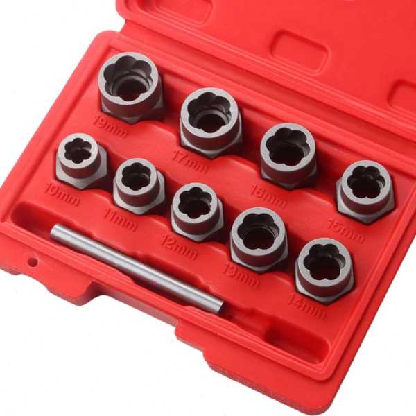 10件套螺母取出器 1/2四方孔风炮电动扳手用滑牙螺母取出工具套装
