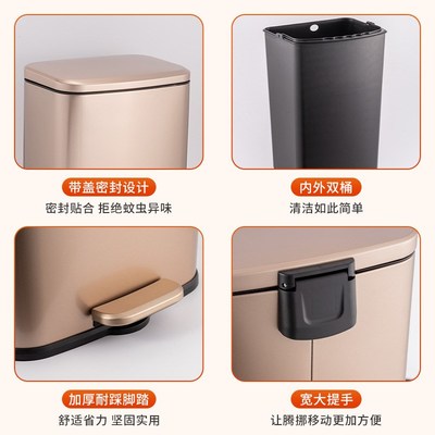 不锈钢垃圾桶带盖家用客厅厨房卫生间脚踏式厕所免脏手立盖大容量