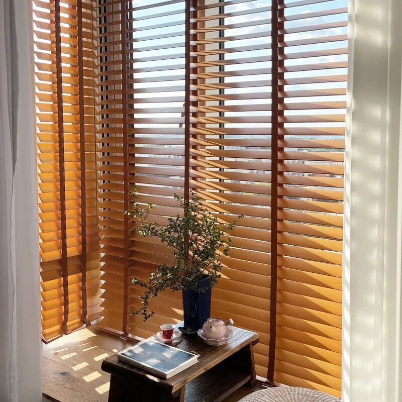 椴木木百叶窗帘卷帘百叶帘电动全遮光木质百叶办公室实木家用书房