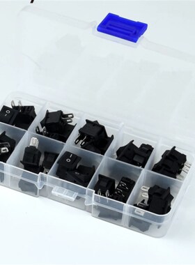 30件KCD11迷你按钮开关10mmx15mm3A250V嵌入式开关黑色翘板套装盒