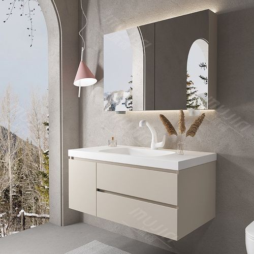 现代简约可丽耐人造石盆卫生间洗手洗脸一体盆洗漱台盆浴室柜组合