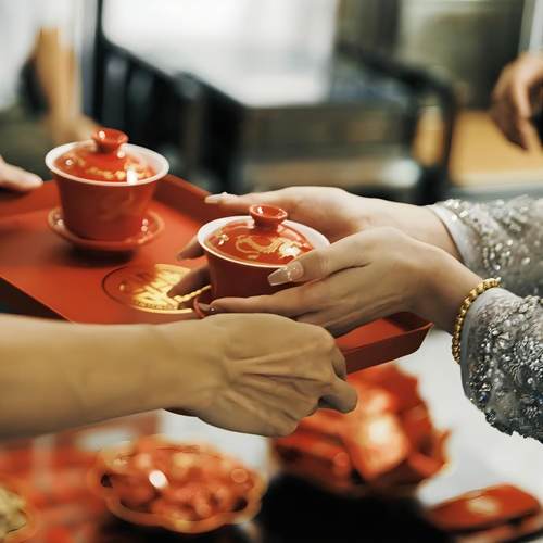敬茶杯结婚陪嫁套装一对喜碗筷盖碗婚礼红色改口敬酒茶具用品大全