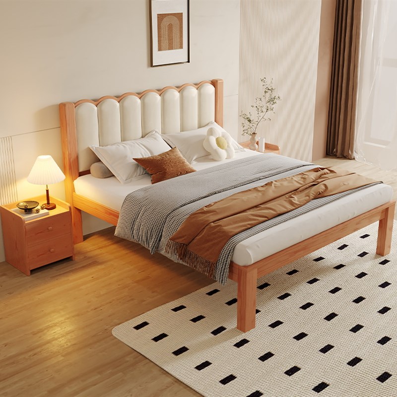 实木床双人床主卧现代简约全实木1米8单人床卧室1.2米1.5米软包床