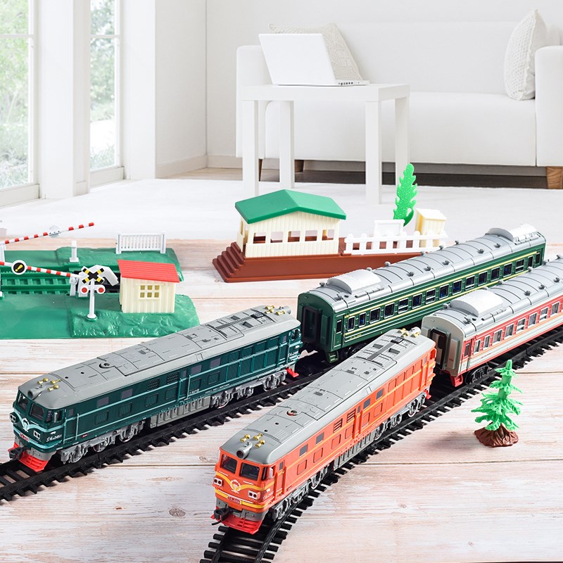 奥乐仿真电动火车高铁硬座空调可发光车厢工程救援绿皮轨道车男孩