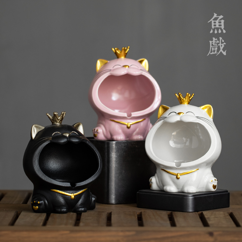 创意个性卡通猫陶瓷烟灰缸时尚家用客厅烟缸节庆礼品装饰摆件烟皿