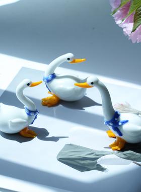 纯手工琉璃可爱大白鹅桌面摆件白天鹅生日祝福礼物家居书桌装饰品