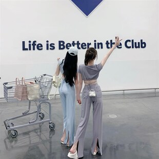 夏装 若语定制 女2022年新款 御姐风运动直筒开叉裤 Z搭配一整套 套装