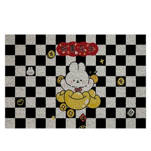 进门垫门口B玄关换鞋 兔年棋盘格入户地j垫 脚垫可裁剪防滑丝圈地