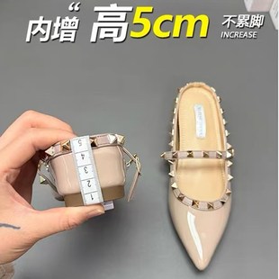 小个子内增高包头半拖鞋 外穿铆钉尖头X一字带凉拖 女2025新款 夏季