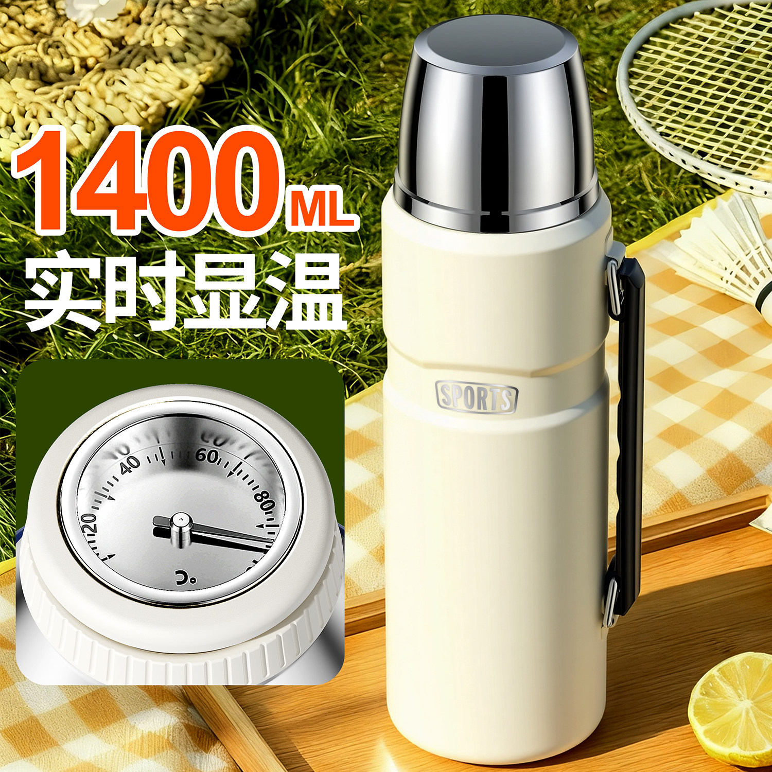 户外保温壶大号大容量显示温度高颜值外出水杯便携保暖水壶带杯盖