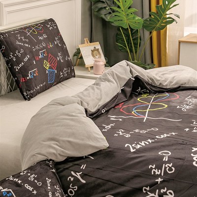 数学公式水晶绒被套四件套秋冬季加厚学生宿舍三件V套学霸床上用