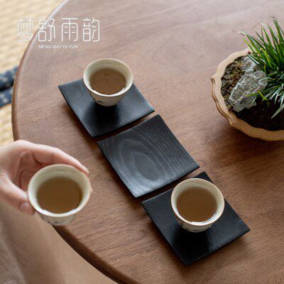 日式实木茶杯垫原木玻璃茶杯隔热垫茶托大号木质杯托高档品茗杯垫