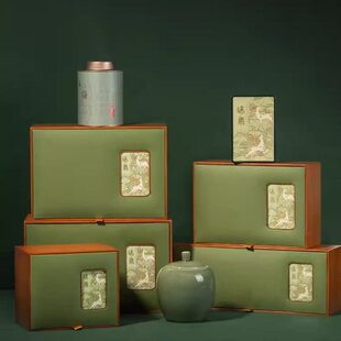 新款竹盒茶叶罐瓷罐茶叶包装盒空礼盒绿茶明前龙井通用空竹礼盒装