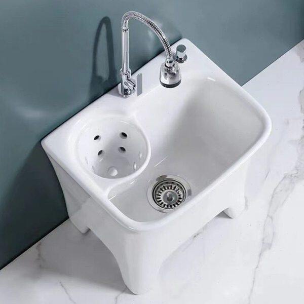 阳台拖把池洗拖布池小号地拖盆侧排墩布高脚沥水篮卫生间下水陶瓷