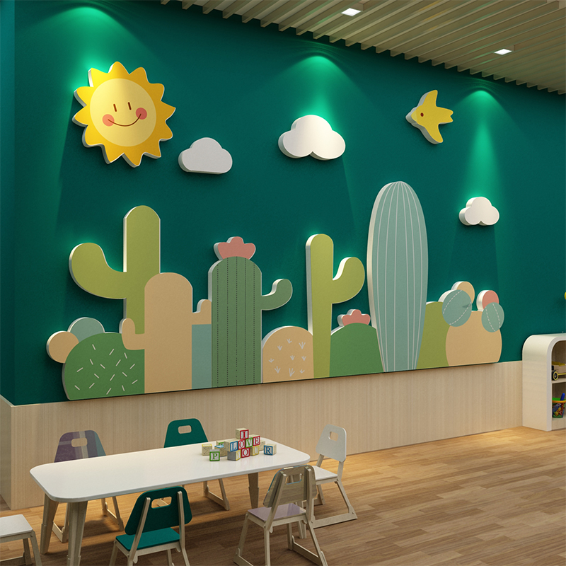 幼儿园大厅环境创主题墙面装饰文化墙自粘成品布置材料托管班贴纸