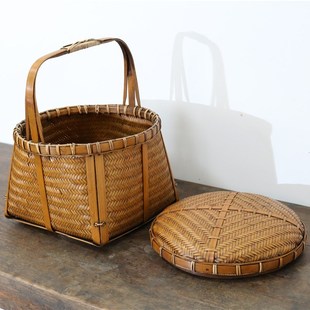 复古篮竹编小提篮水果篮子家用小竹箩竹筐篮竹制品手工编筐子