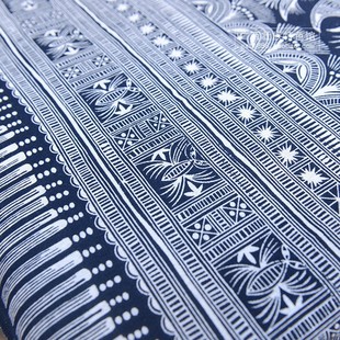 蓝印布土布 传统民族风俗 蓝色蜡染风格装饰对面料 DI桌布布料