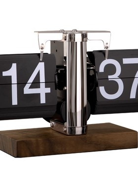 创意自动翻页时钟复古客厅座钟现代机械数字钟表摆台装饰