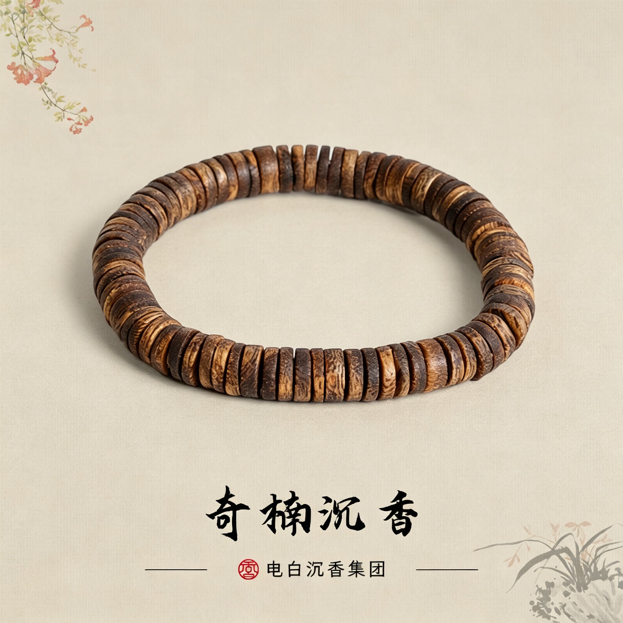 电白沉香集团沉香片片珠单圈手串