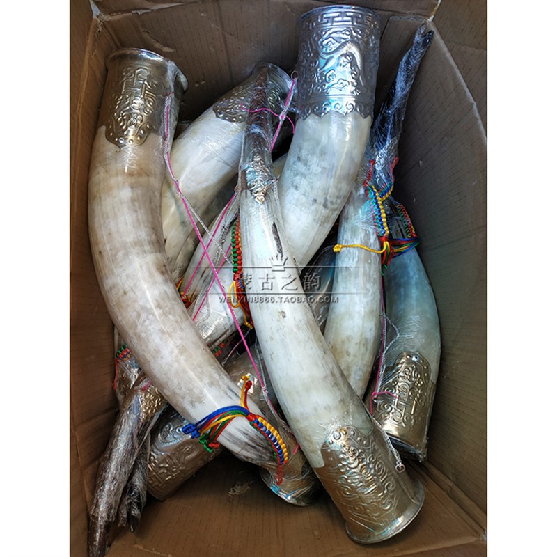 蒙古族结盟杯 天然牛角敬酒杯 舞蹈演出道具 内蒙古手工艺装饰品