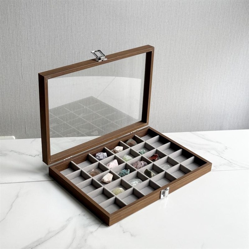 猫矿盒矿石标盒框晶标本展示收藏盒透明玻璃盒装原石收纳整理盒