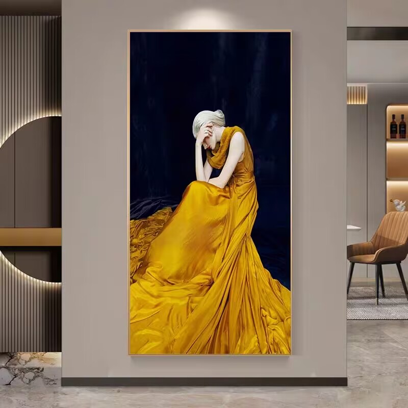 入户玄关人物装饰画走廊过道竖版挂画现简约美女客厅背景墙壁画图片