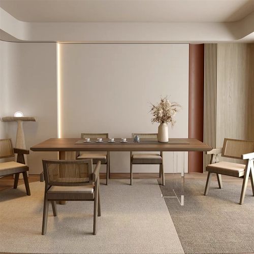 侘寂风实木茶桌椅大师设计大板泡茶桌压克力阳台书桌茶台