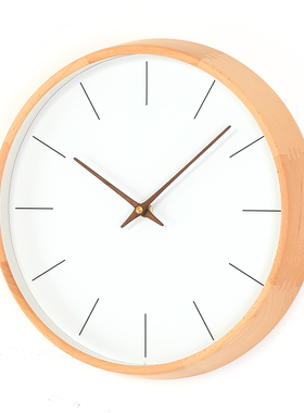 榉木实木钟表挂钟现代客厅卧室静音极简时钟挂墙创意壁钟