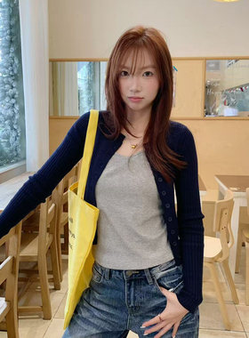 SadSoil 早春新款纯色长袖针织开衫女薄款韩系简约显瘦上衣外套