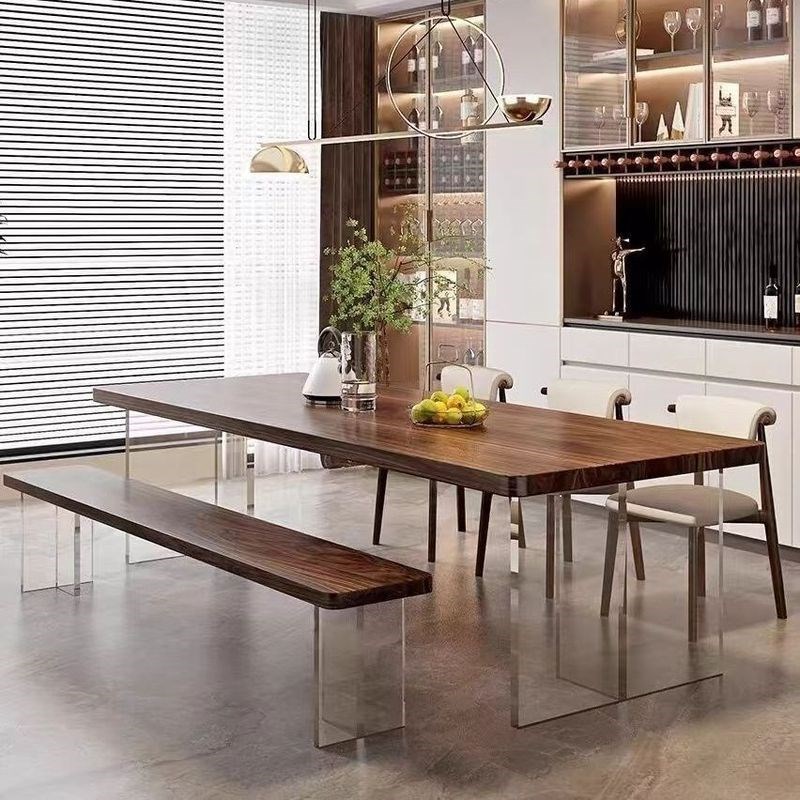 南美胡桃木亚克力悬浮餐桌简约现代家用实木长方形工作台书桌板桌