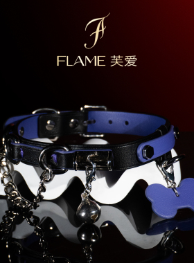 FLAME原创真皮黑紫兔头铃铛项圈choker女m颈圈男脖圈颈饰刻字狗牌