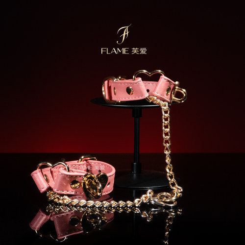 puppy粉色爱心真皮手铐脚铐链子情侣手环cosplau道具