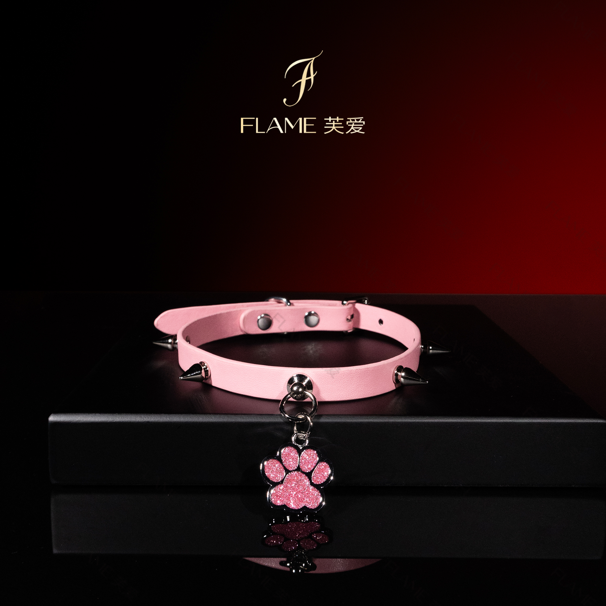 Puppy*真皮项圈女猫爪铆钉choker定制可刻字牛皮项圈男颈饰