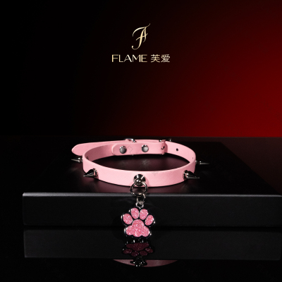 Puppy*真皮项圈女猫爪铆钉choker定制可刻字牛皮项圈男颈饰