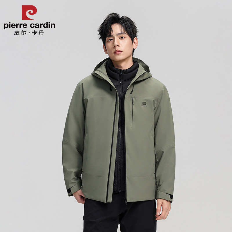 皮尔卡丹三合一鹅绒服男款可拆卸内胆冲锋羽绒服短款冬季男士外套