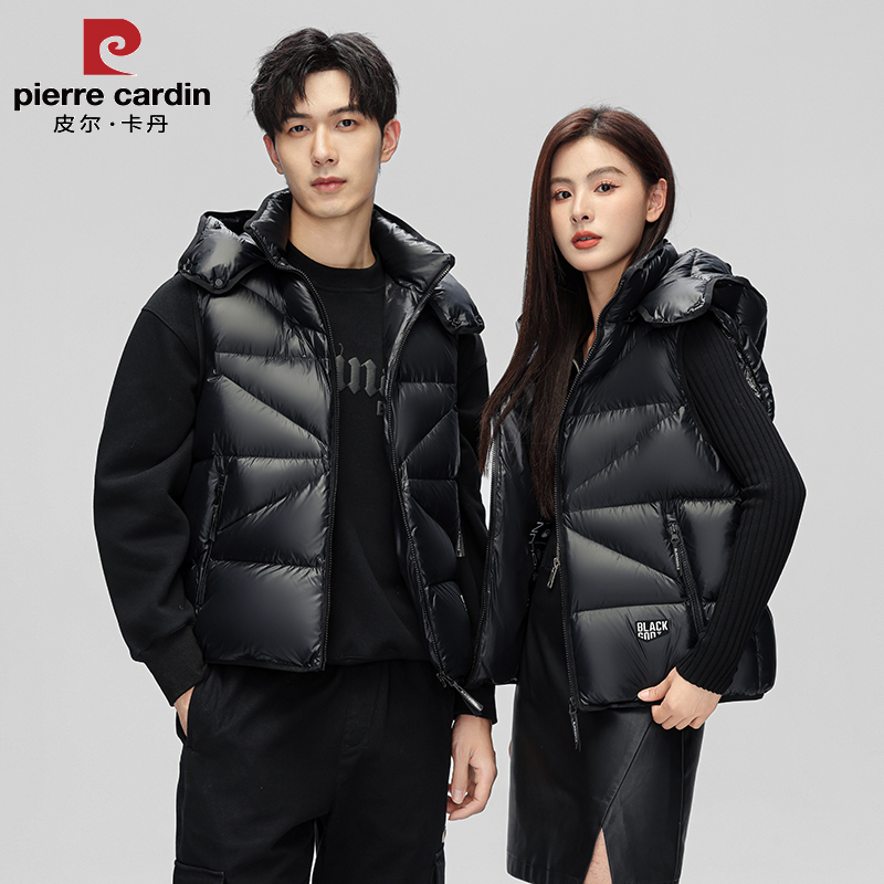 皮尔卡丹黑金羽绒马甲男女同款