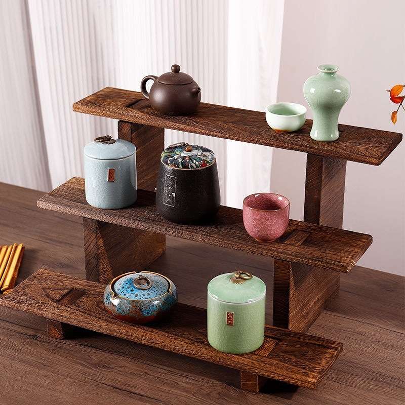 桌上置物架茶具展示架小型实木紫砂壶摆放茶叶茶具杯博古架置物架
