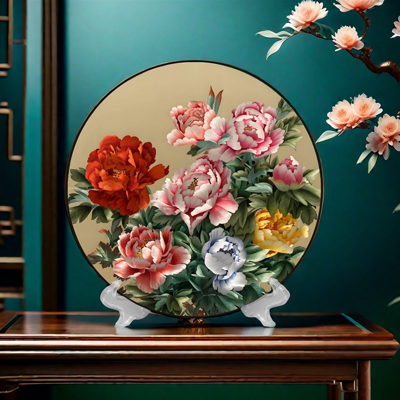 玄关五福临门葫芦山水画摆件客厅办公室装饰圆盘摆台装饰乔迁礼物