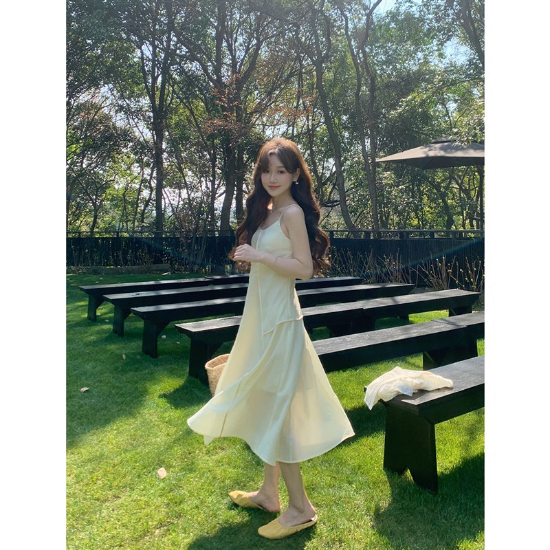 佐佐家小个子 花边衬衫两件套女春夏季吊带宽松连衣裙子时尚套装