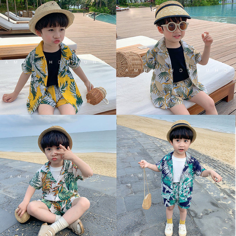 海南岛2021夏季新款小童童装男童度假风套装薄宝宝衬衫两件套儿童