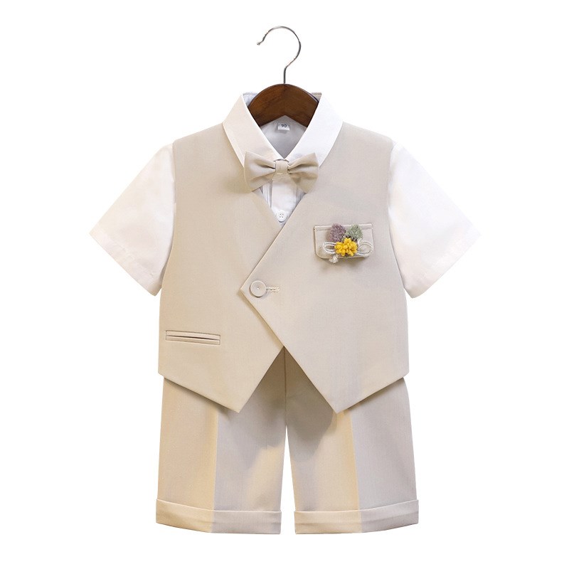 男童礼服夏季新款马甲套装儿童六一短裤婚礼花童宝宝短袖演出西服