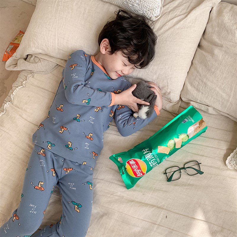 依依妈男童秋装A类儿童羊毛拉架家居服宝宝秋衣秋裤女童2件套装潮