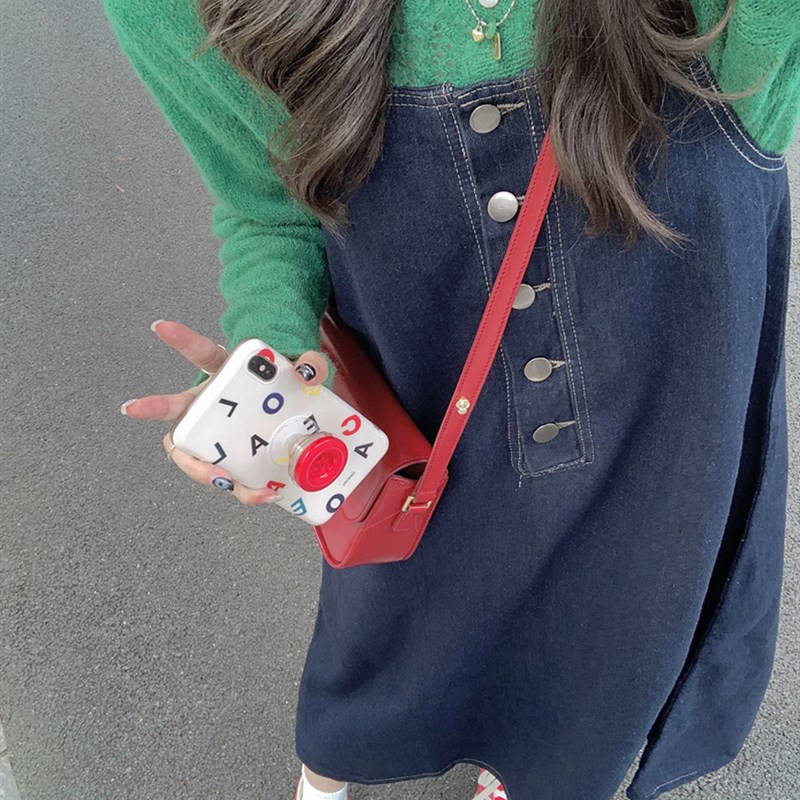 大码女装胖妹妹复古牛仔背带裙中长连衣裙百搭打底针织衫显瘦套装