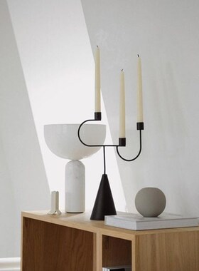 丹麦Ferm Living北欧黑色金属烛台三头蜡烛托桌面摆件创意装饰